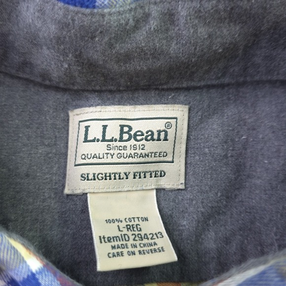 LL Bean Flannel Shirt Large Blue Yellow Plaid Long Sleeve Button Down - Picture 3 of 7